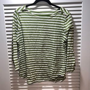 Green and white striped 3/4 sleeve top